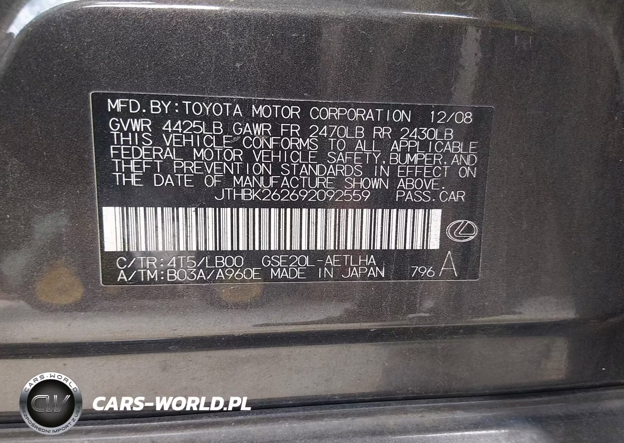 2009 Lexus Is 250 VIN:JTHBK262692092559 - 9