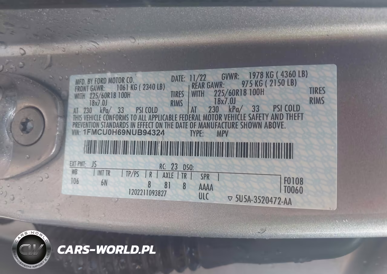 2022 Ford Escape Sel VIN:1FMCU0H69NUB94324 - 9