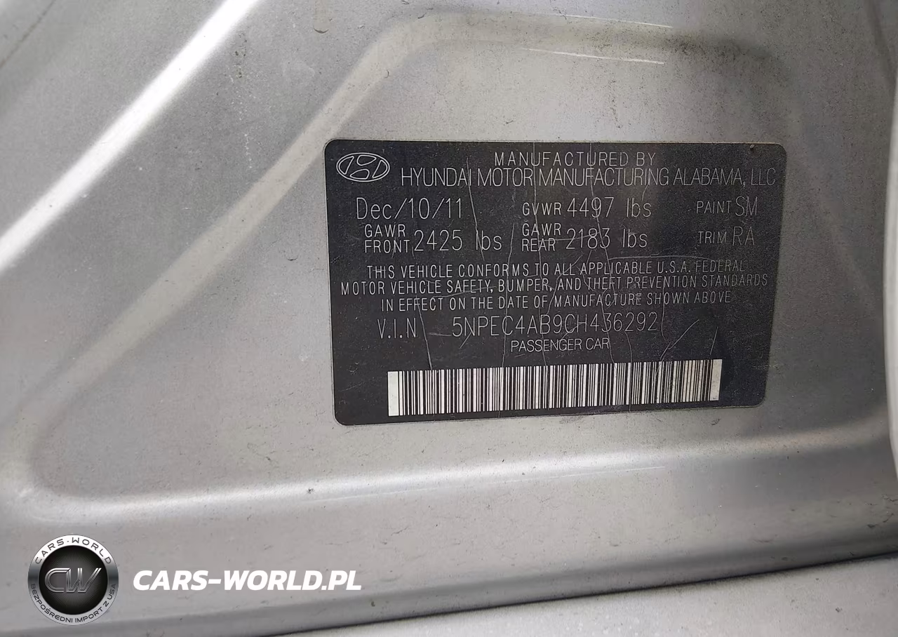 2012 Hyundai Sonata Se 2.0T VIN:5NPEC4AB9CH436292 - 9