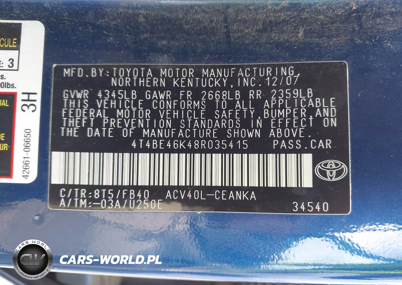 2008 Toyota Camry Le VIN:4T4BE46K48R035415 - 9