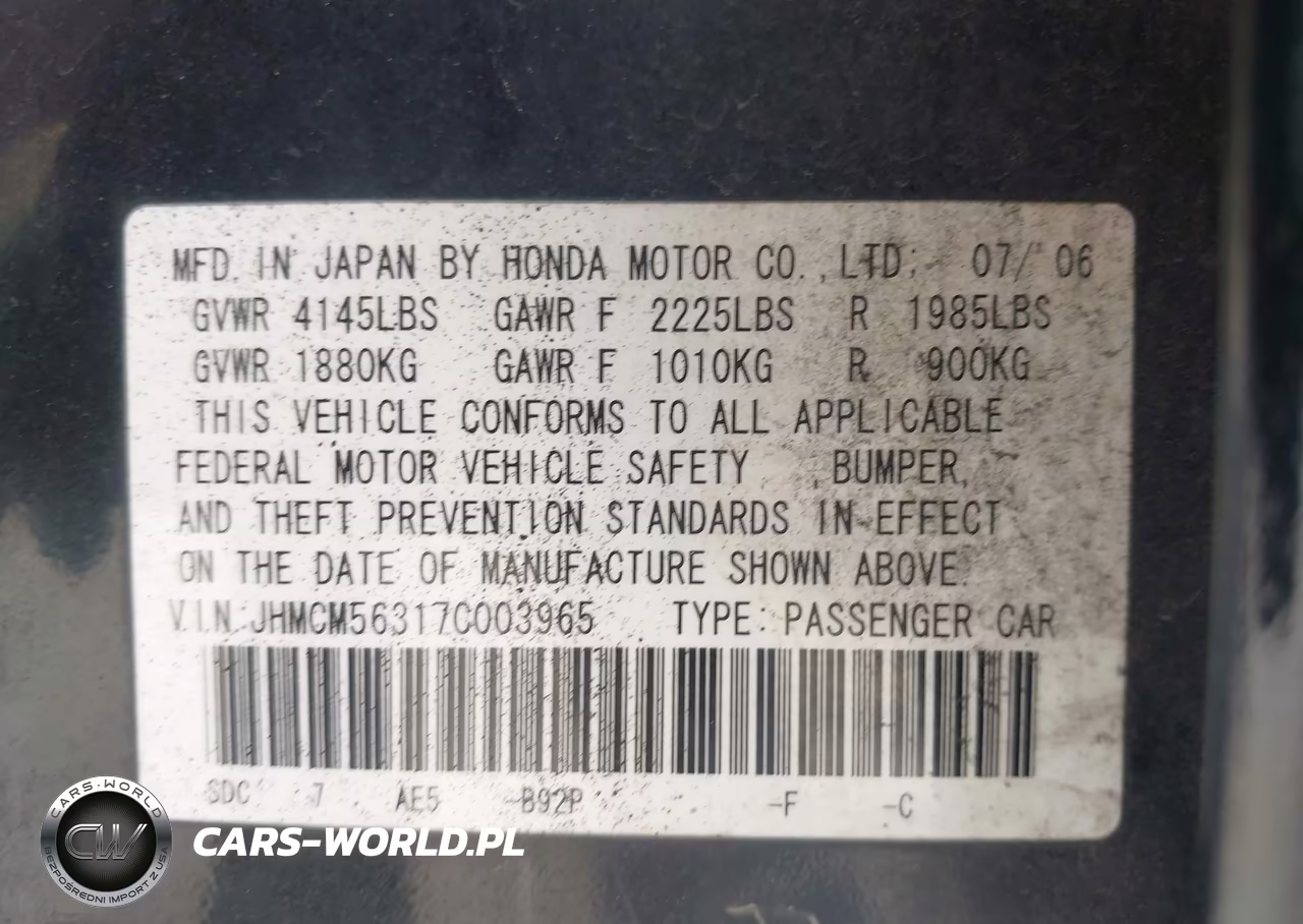 2007 Honda Accord 2.4 Se VIN:JHMCM56317C003965 - 9