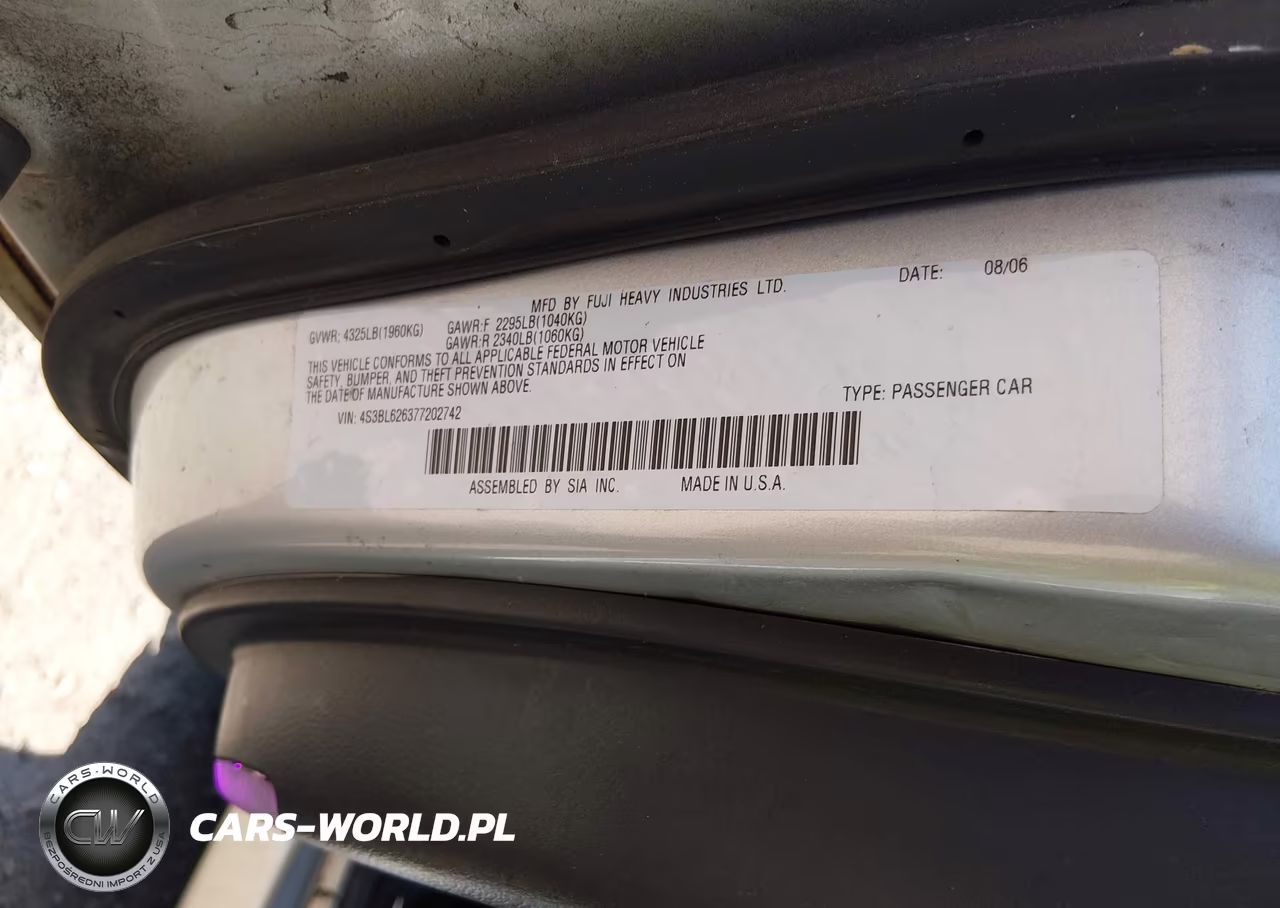 2007 Subaru Legacy 2.5I Limited VIN:4S3BL626377202742 - 9
