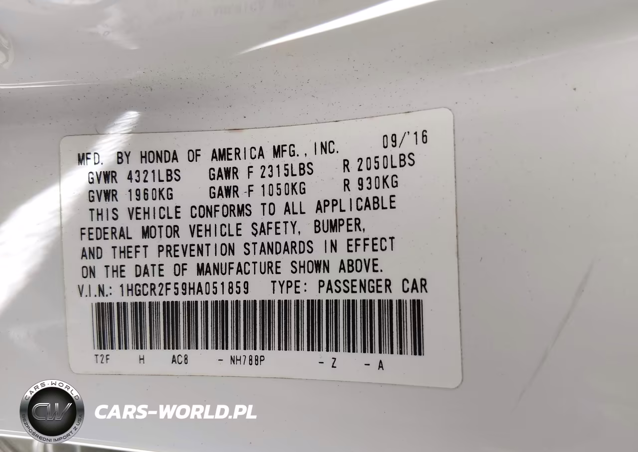 2017 Honda Accord Sport VIN:1HGCR2F59HA051859 - 9