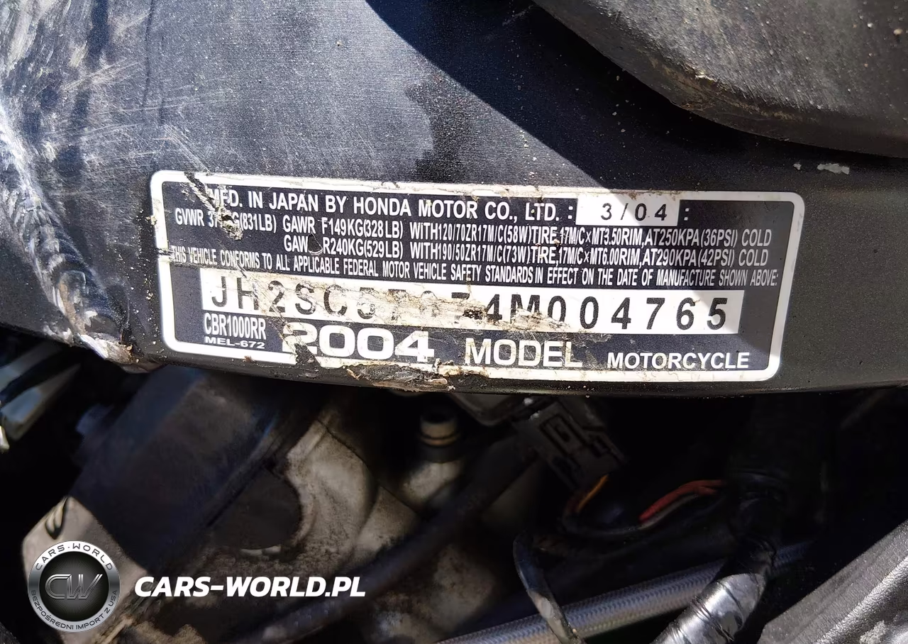 2004 Honda Cbr1000 Rr VIN:JH2SC57074M004765 - 10