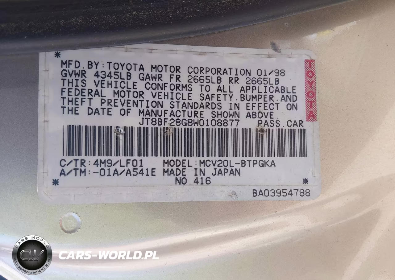 1998 Lexus Es 300 VIN:JT8BF28G8W0108877 - 9