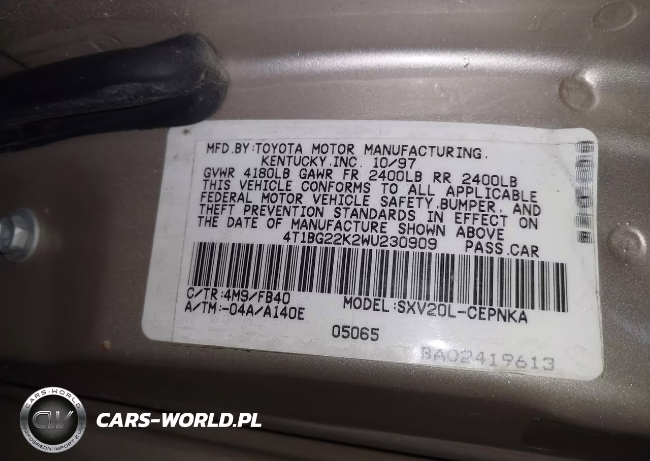 TOYOTA CAMRY VIN:4T1BG22K2WU230909 - 9