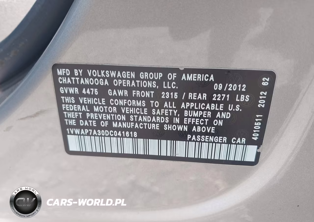 2013 Volkswagen Passat 2.5L S VIN:1VWAP7A30DC041618 - 9