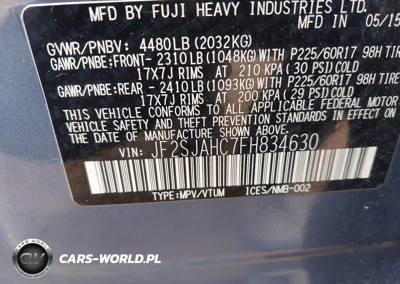 2015 Subaru Forester 2.5I Limited VIN:JF2SJAHC7FH834630 - 9