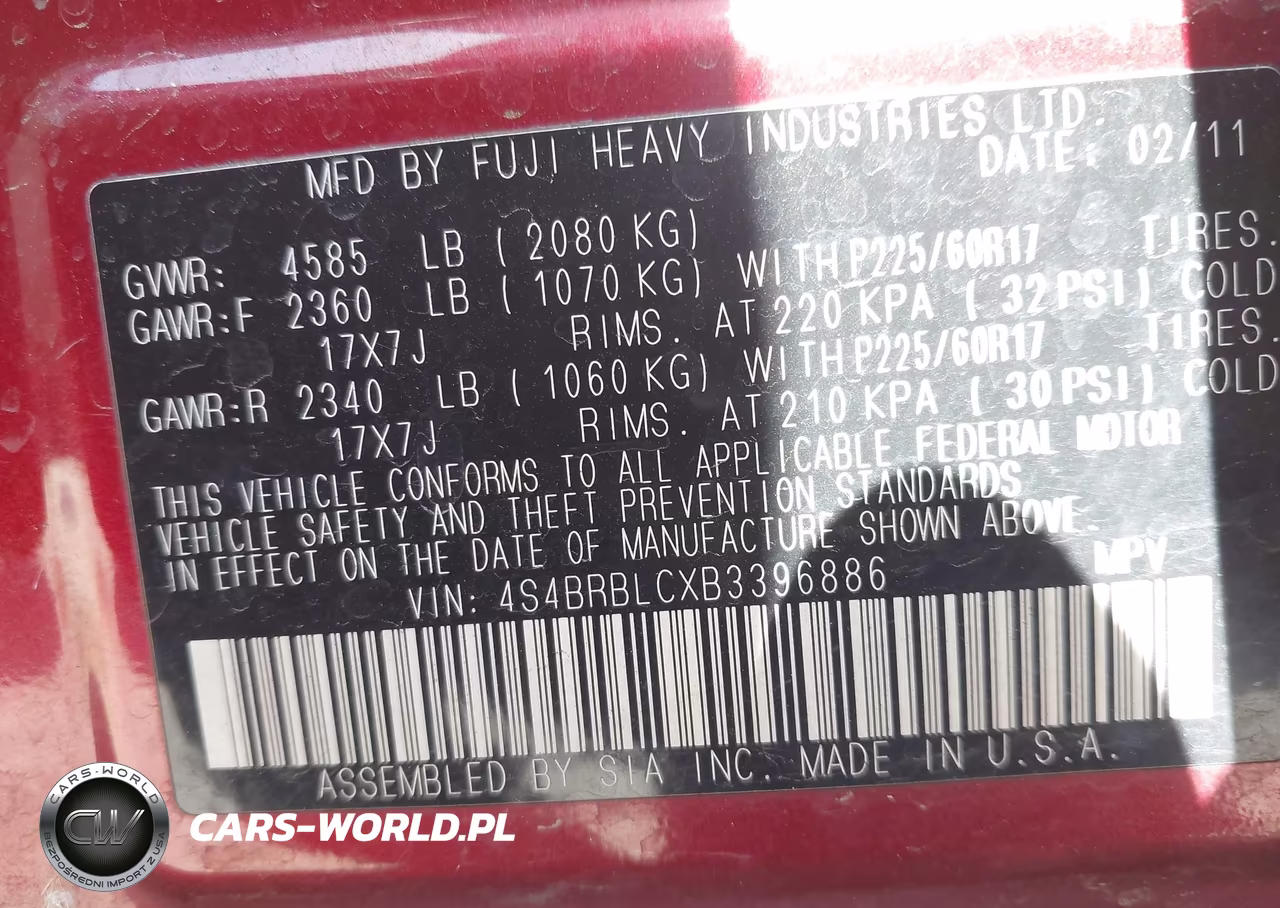 2011 Subaru Outback 2.5I Limited VIN:4S4BRBLCXB3396886 - 9