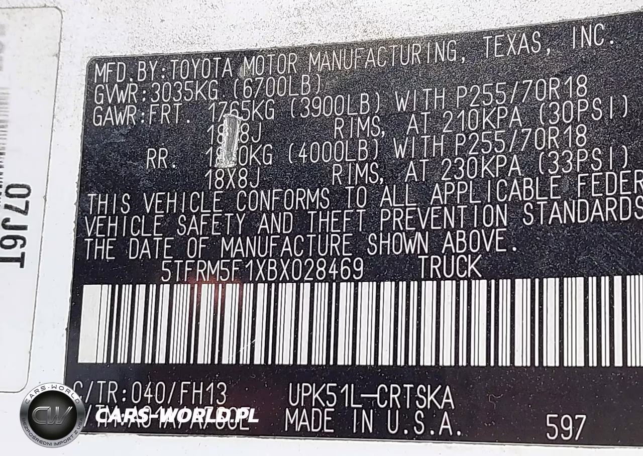 2011 Toyota Tundra Grade 4.6L V8 VIN:5TFRM5F1XBX028469 - 5