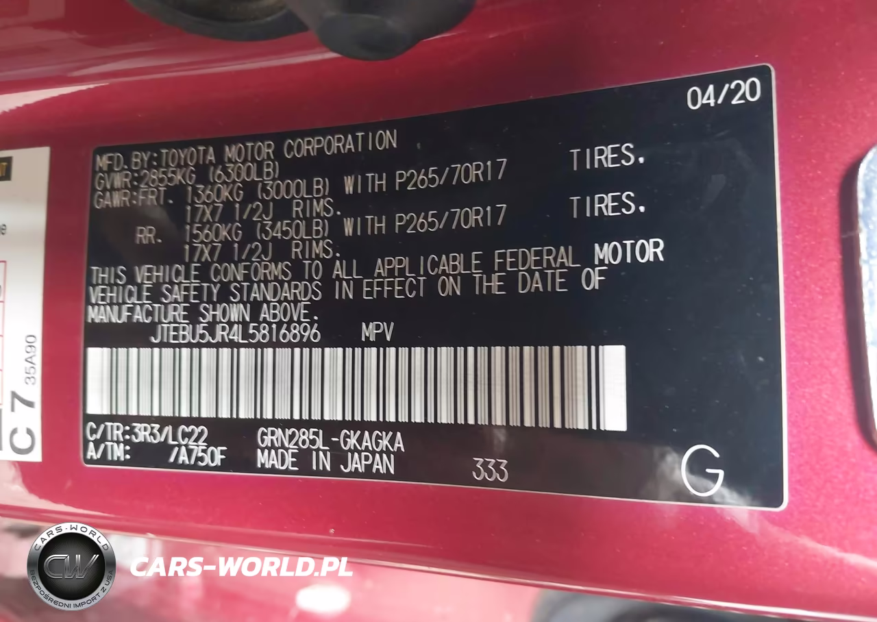 2020 Toyota 4Runner Trd Off Road Premium VIN:JTEBU5JR4L5816896 - 9