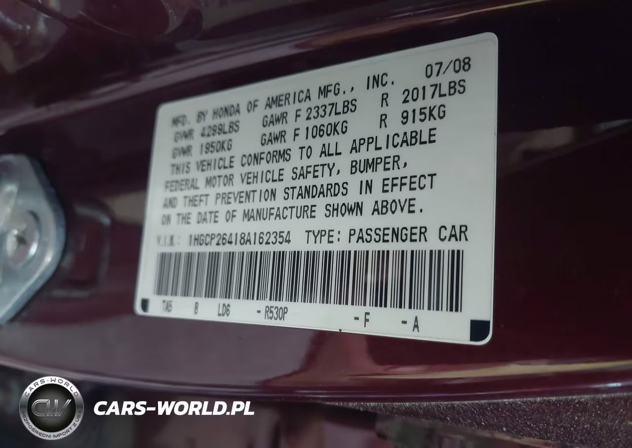 2008 Honda Accord 2.4 Lx-P VIN:1HGCP26418A162354 - 9
