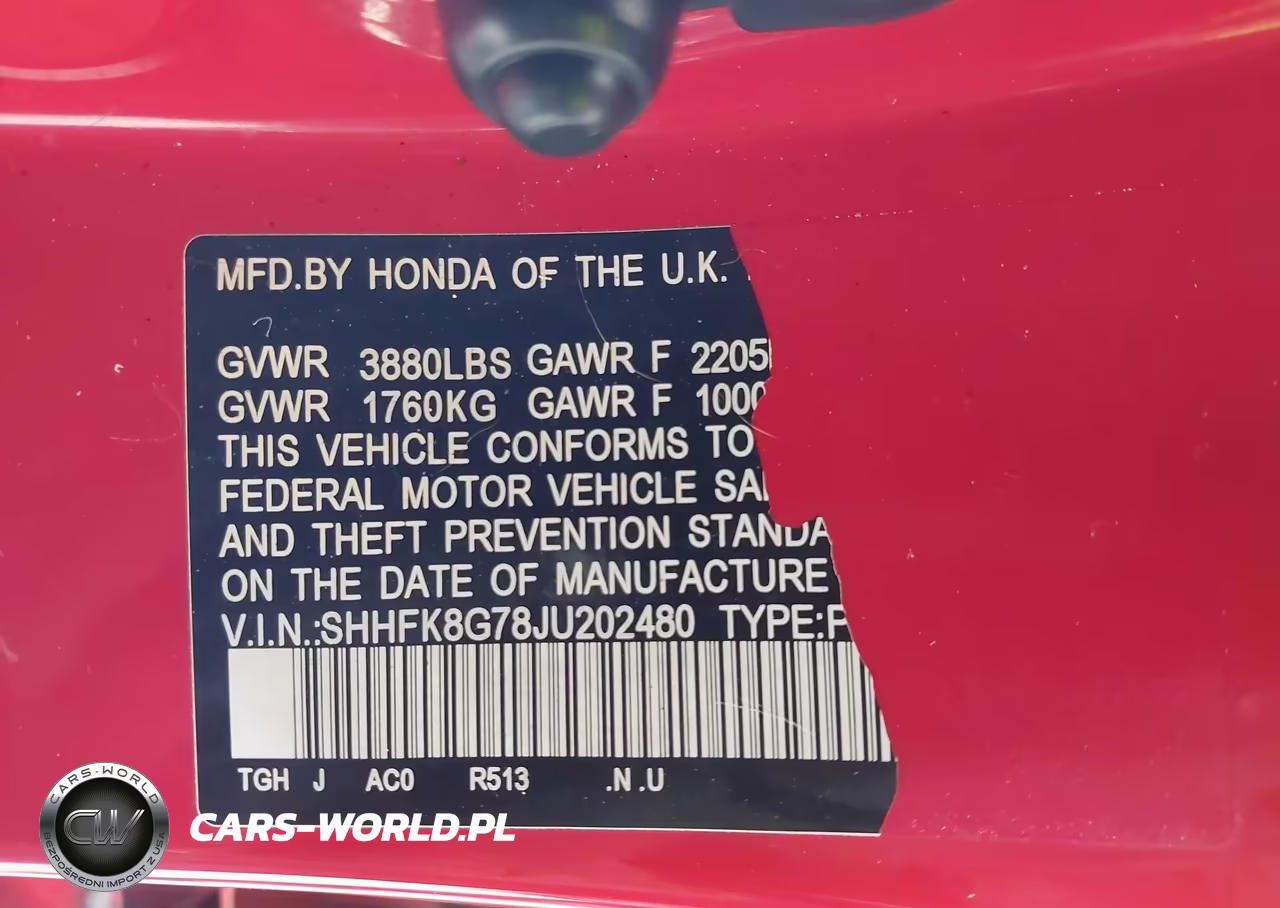2018 Honda Civic Type R Touring VIN:SHHFK8G78JU202480 - 9