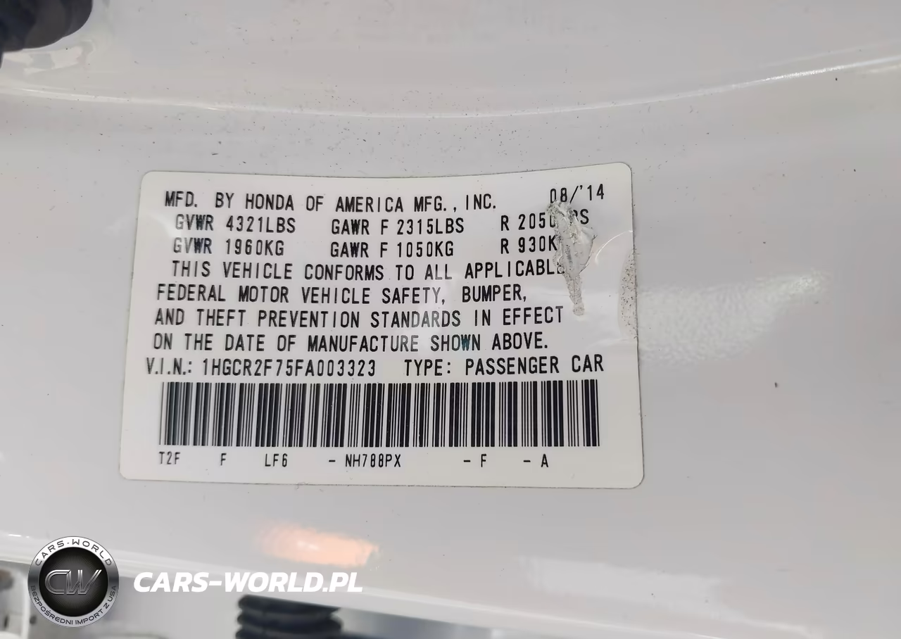 2015 Honda Accord Ex VIN:1HGCR2F75FA003323 - 9