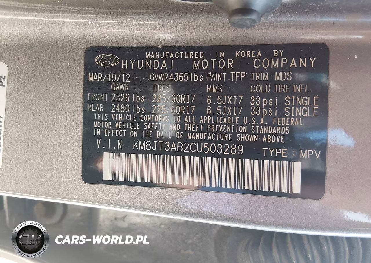 2012 Hyundai Tucson Gl VIN:KM8JT3AB2CU503289 - 9