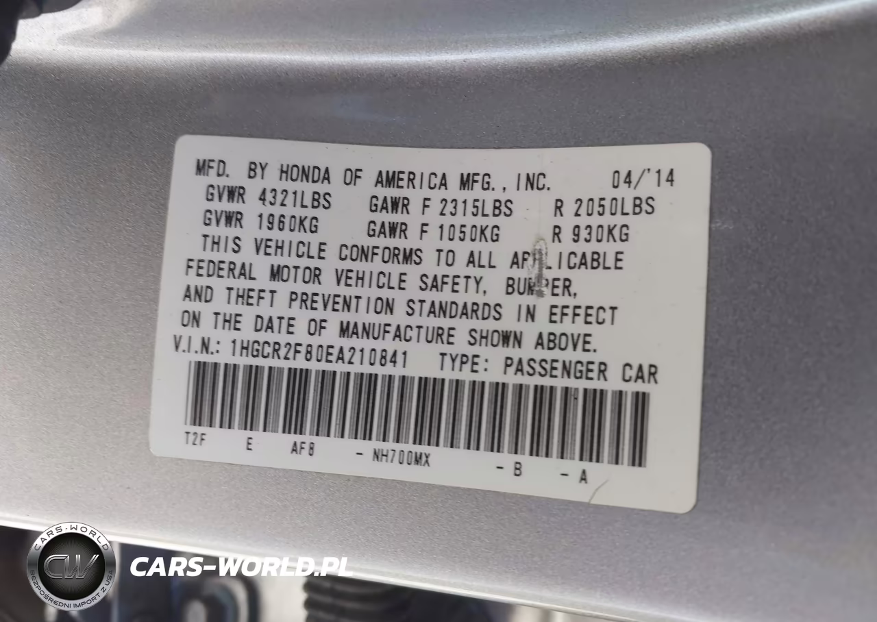 2014 Honda Accord Ex-L VIN:1HGCR2F80EA210841 - 9