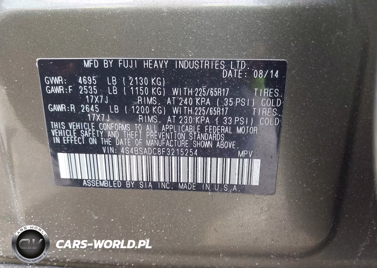 2015 Subaru Outback 2.5I Premium VIN:4S4BSADC8F3215254 - 9