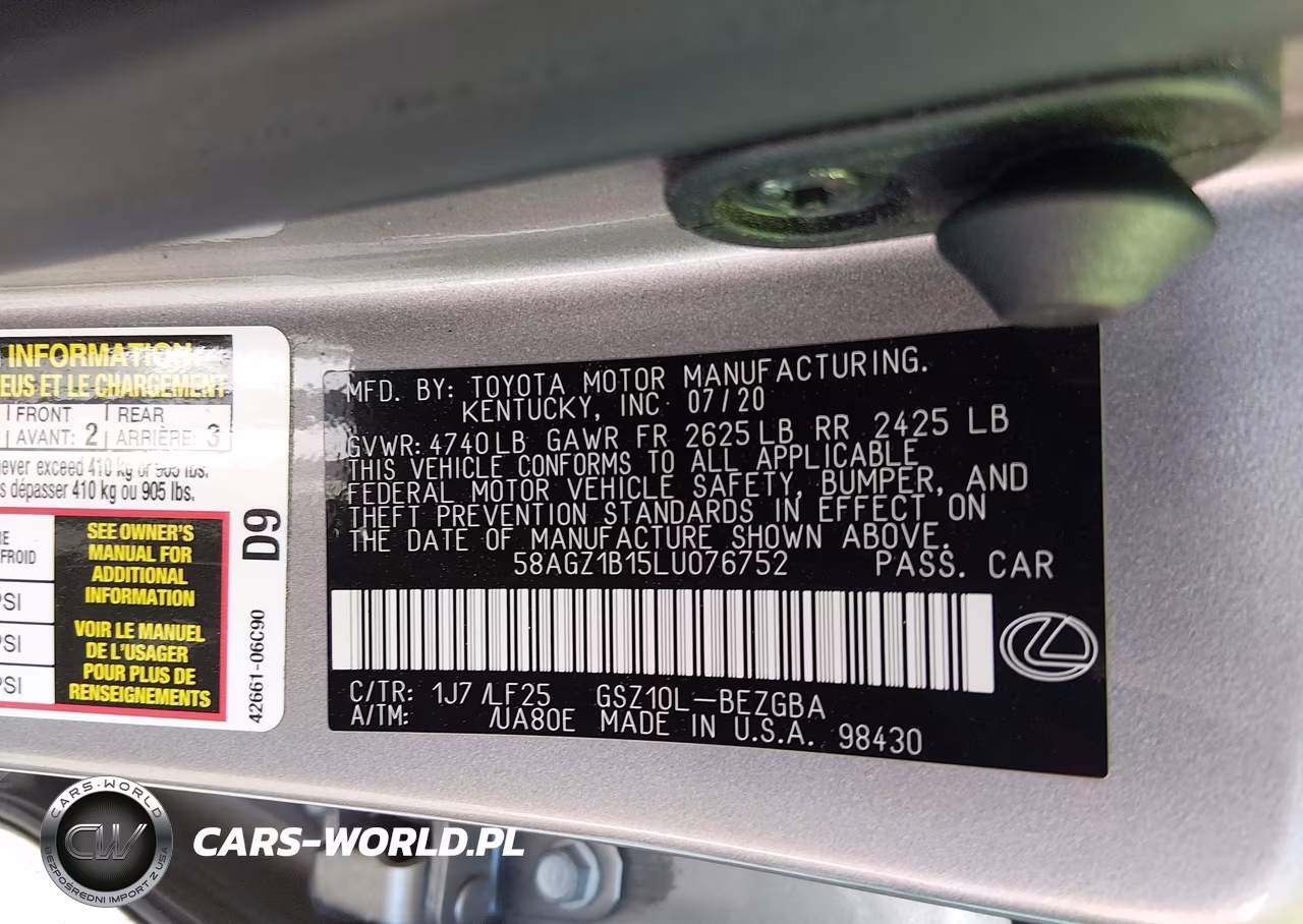 2020 Lexus Es 350 F Sport VIN:58AGZ1B15LU076752 - 9