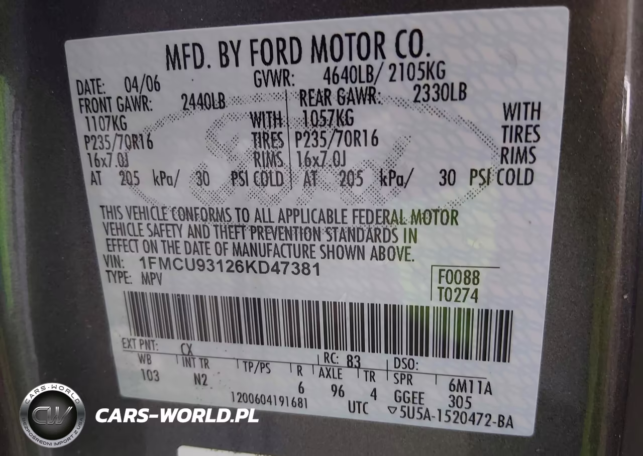 2006 Ford Escape Xlt-Xlt Sport VIN:1FMCU93126KD47381 - 9