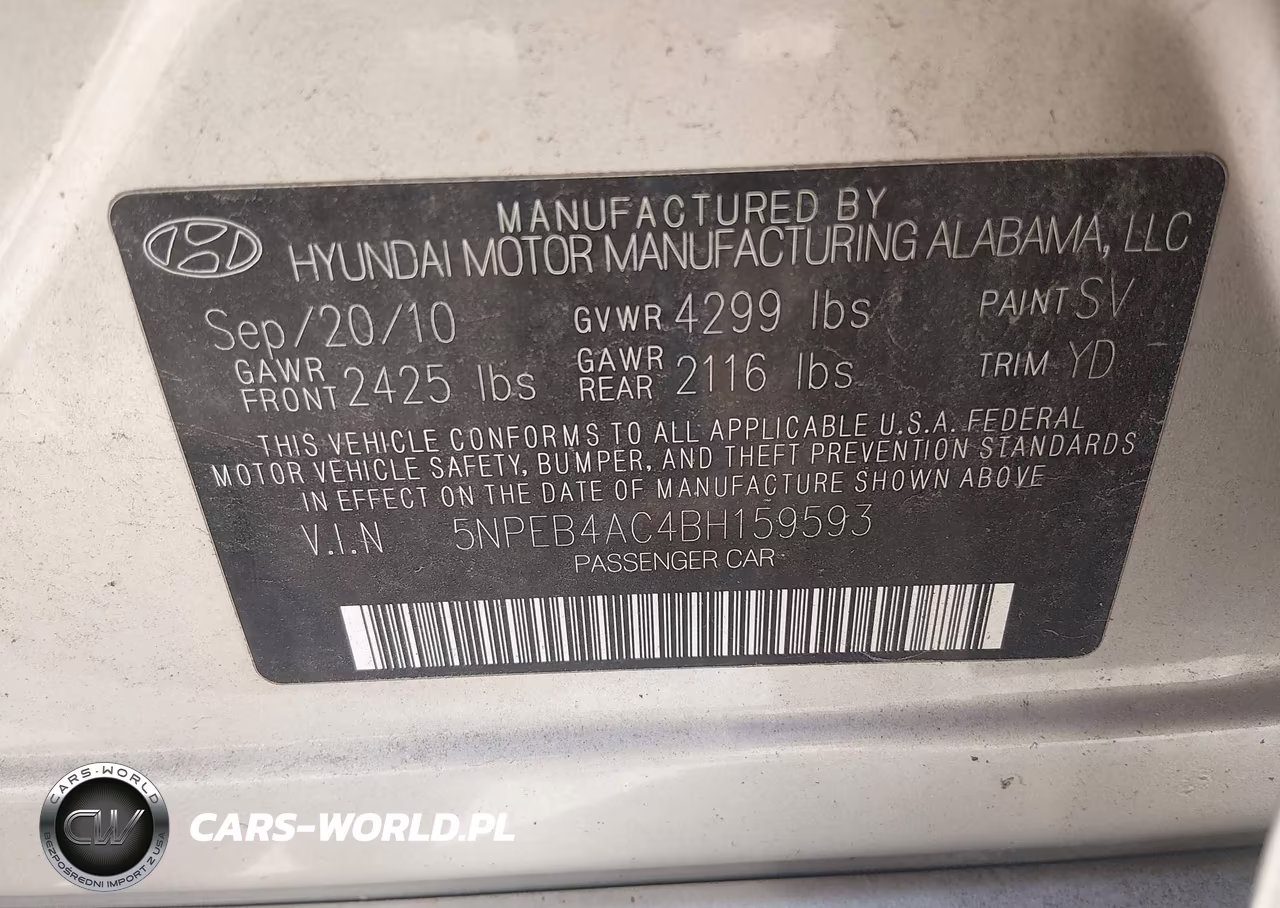 2011 Hyundai Sonata Gls VIN:5NPEB4AC4BH159593 - 9