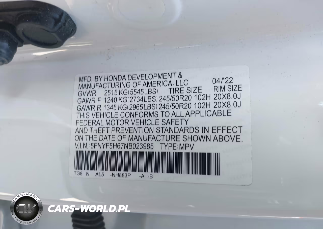 2022 Honda Pilot 2Wd Touring 7 Passenger VIN:5FNYF5H67NB023985 - 9