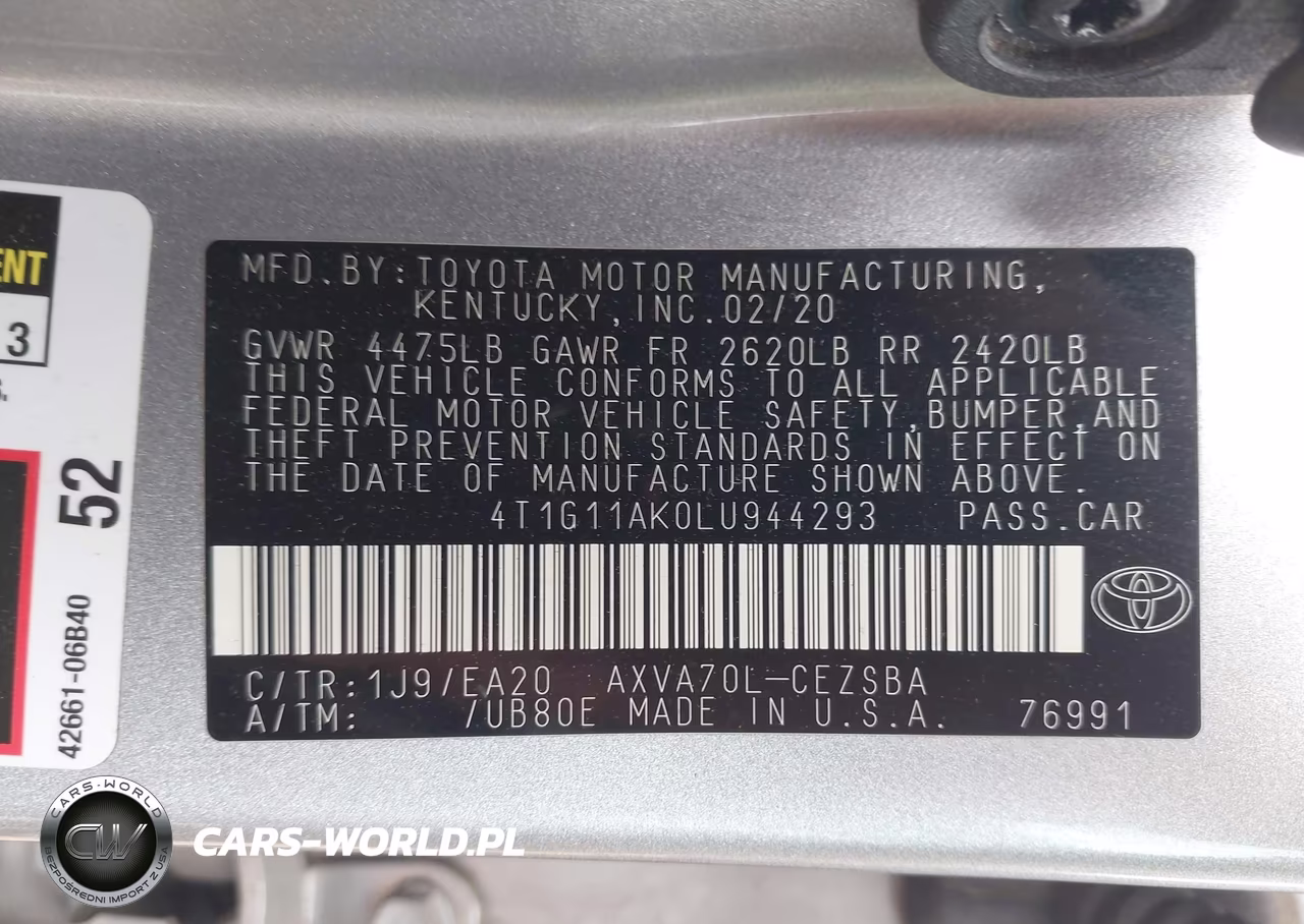 2020 Toyota Camry Se VIN:4T1G11AK0LU944293 - 9