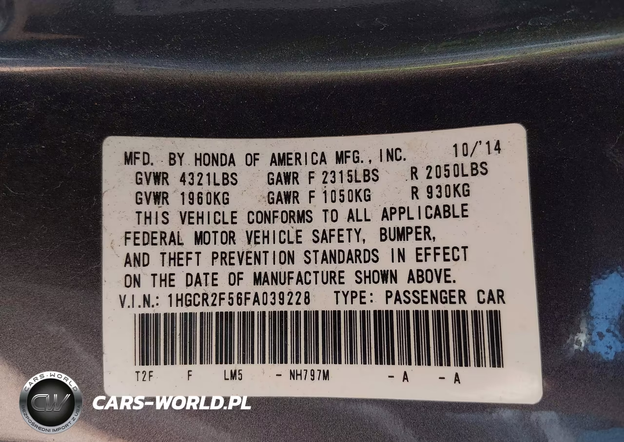 2015 Honda Accord Sport VIN:1HGCR2F56FA039228 - 9
