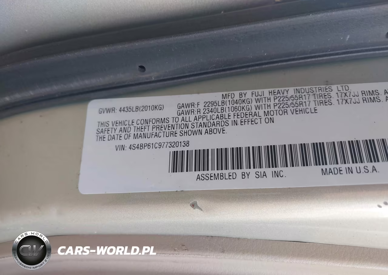 2007 Subaru Outback 2.5I VIN:4S4BP61C977320138 - 9