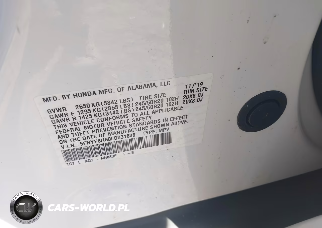 2020 Honda Pilot Awd Touring 7 Passenger VIN:5FNYF6H60LB031638 - 9