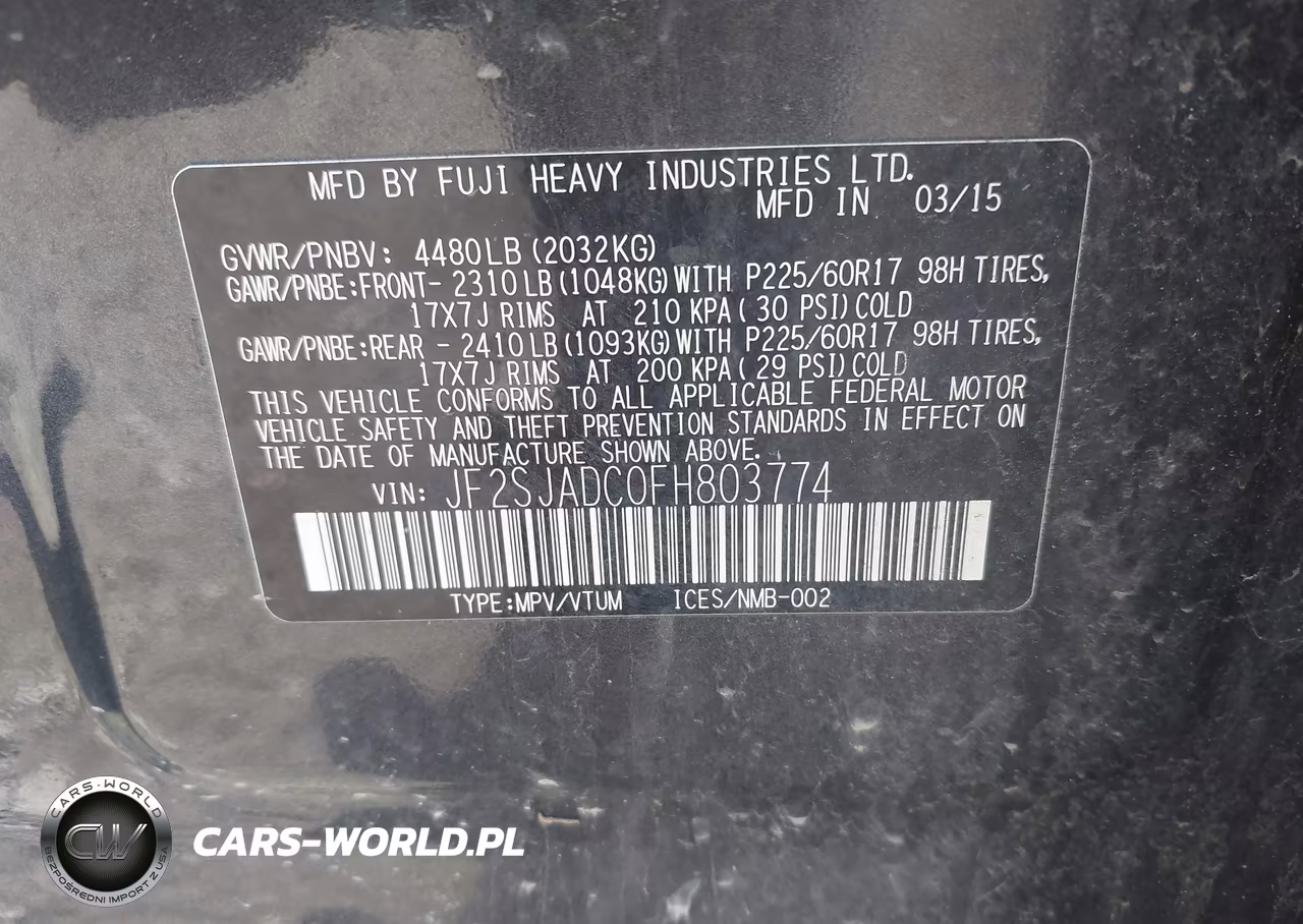 2015 Subaru Forester 2.5I Premium VIN:JF2SJADC0FH803774 - 9
