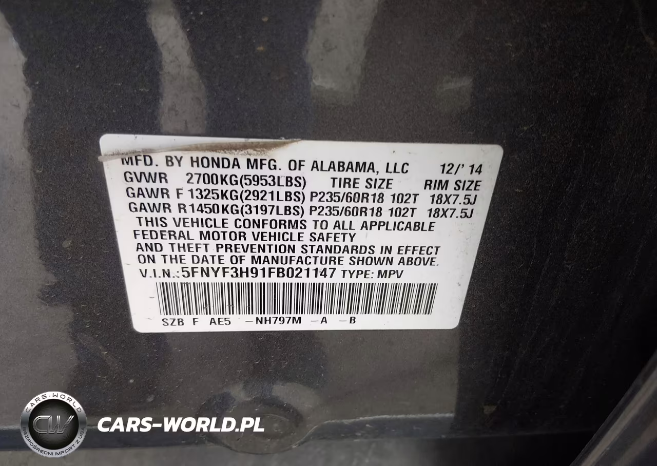 2015 Honda Pilot Touring VIN:5FNYF3H91FB021147 - 9