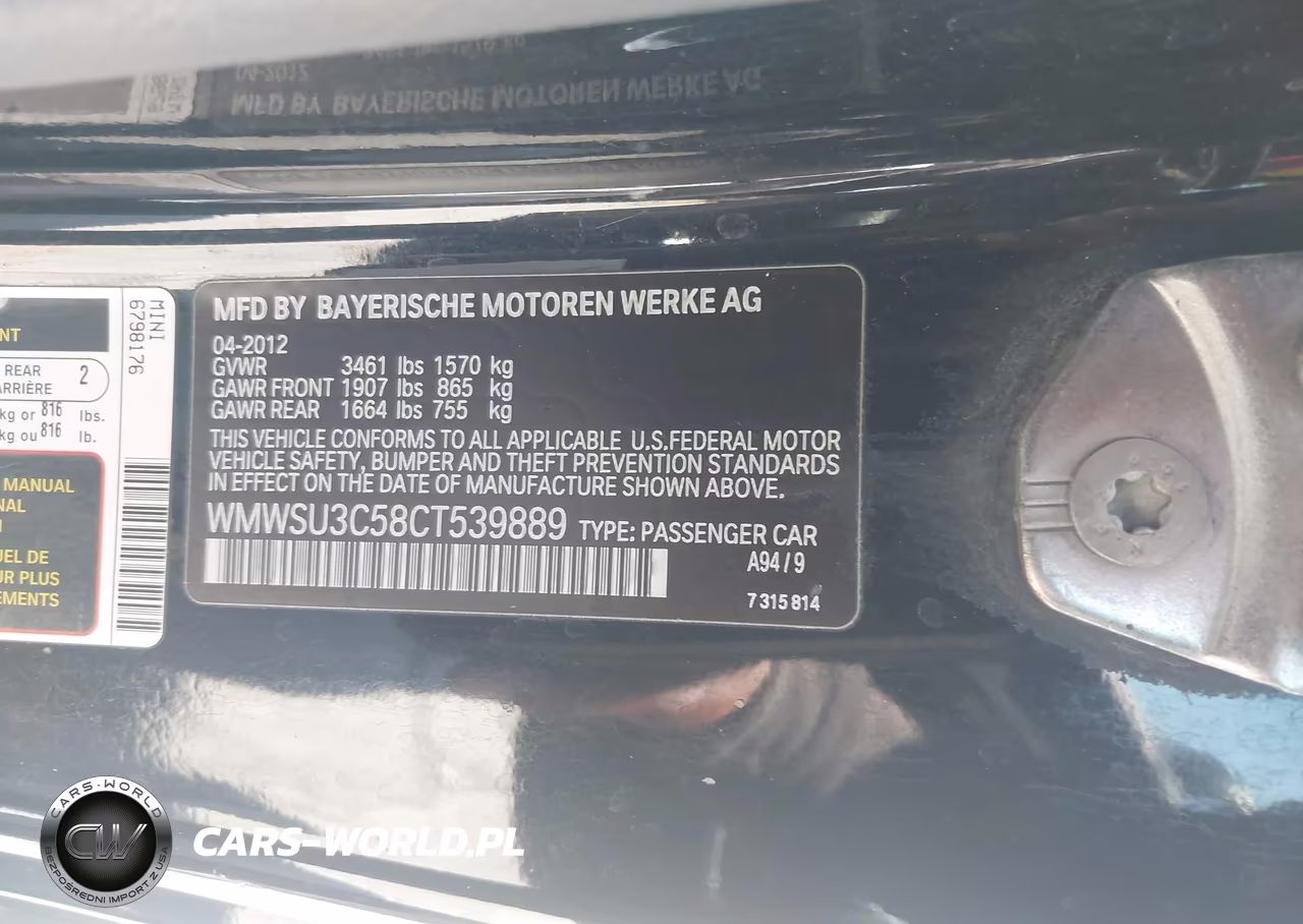2012 Mini Cooper VIN:WMWSU3C58CT539889 - 9