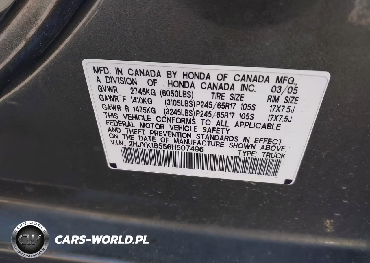 2006 Honda Ridgeline Rtl VIN:2HJYK16556H507496 - 9