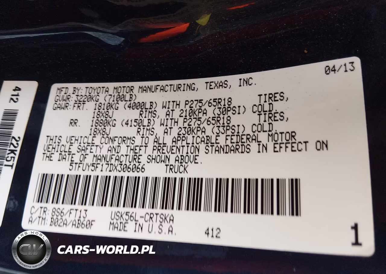 2013 Toyota Tundra Grade 5.7L V8 VIN:5TFUY5F17DX306066 - 9