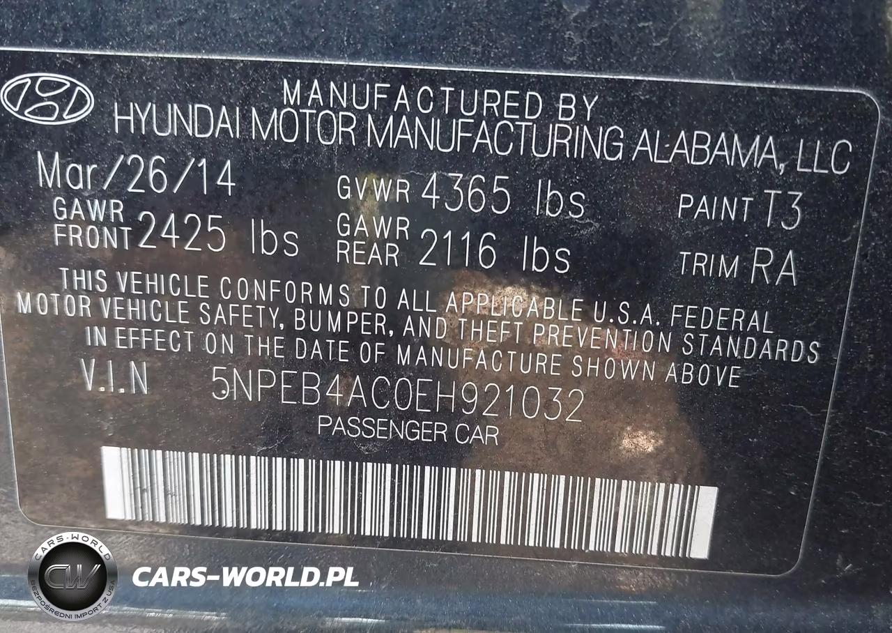 2014 Hyundai Sonata Gls VIN:5NPEB4AC0EH921032 - 9