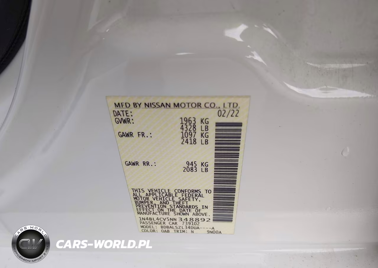 2022 Nissan Altima Sr Fwd VIN:1N4BL4CV5NN348892 - 9