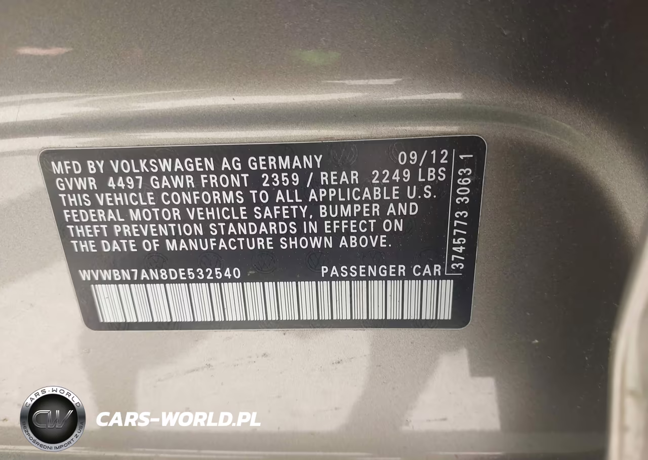 2013 Volkswagen Cc 2.0T Sport VIN:WVWBN7AN8DE532540 - 9