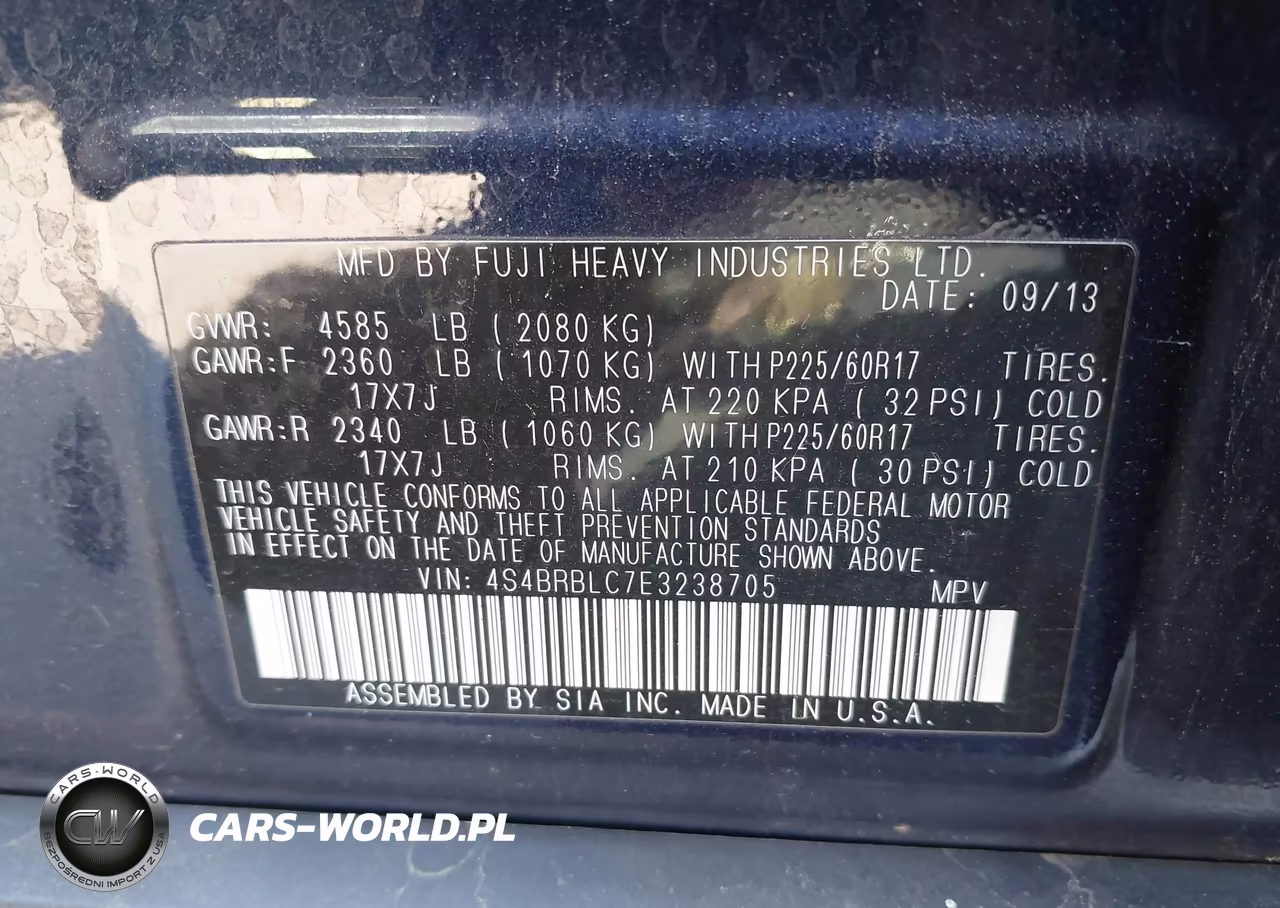 2014 Subaru Outback 2.5I Limited VIN:4S4BRBLC7E3238705 - 9