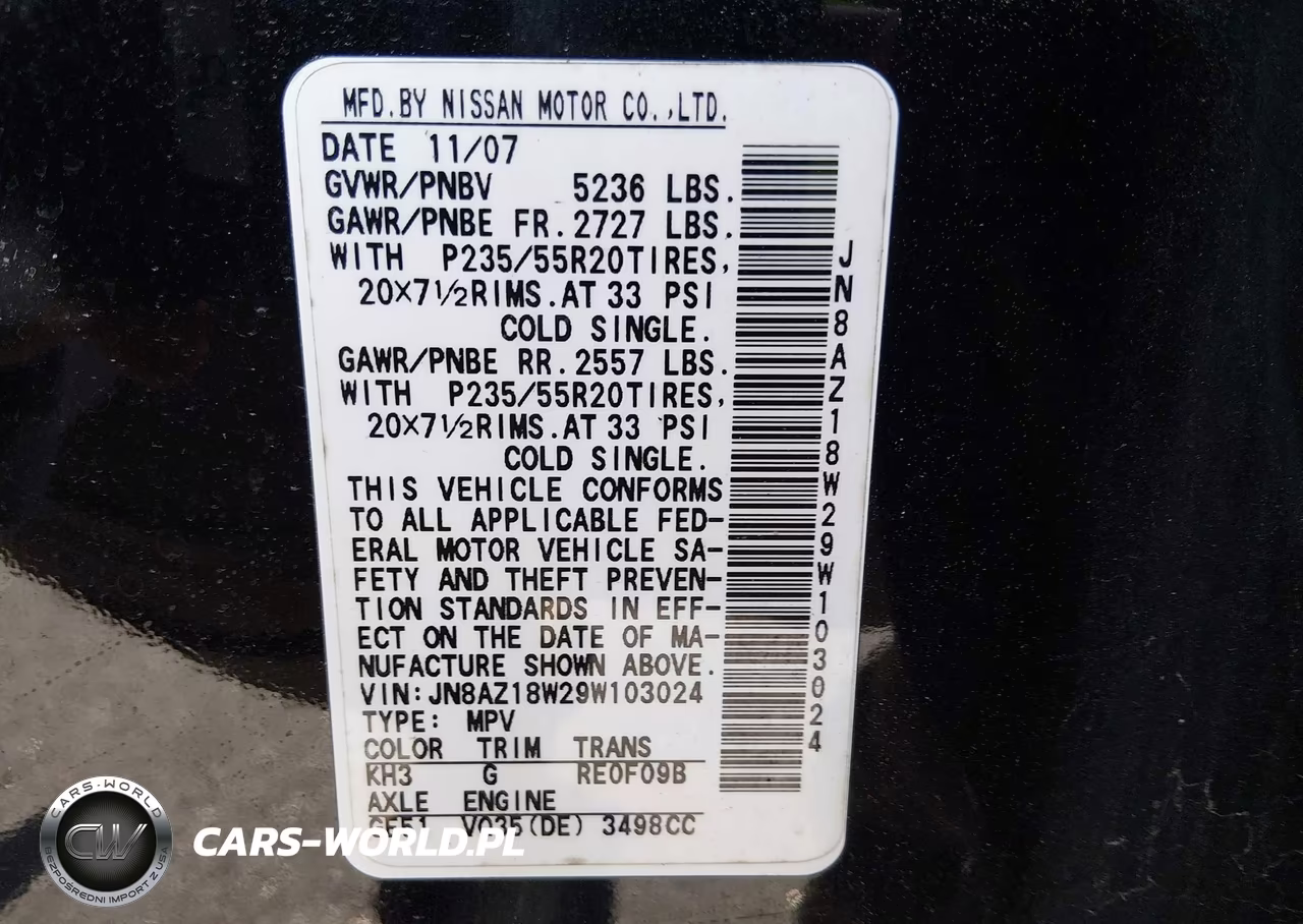 2009 Nissan Murano Le VIN:JN8AZ18W29W103024 - 9