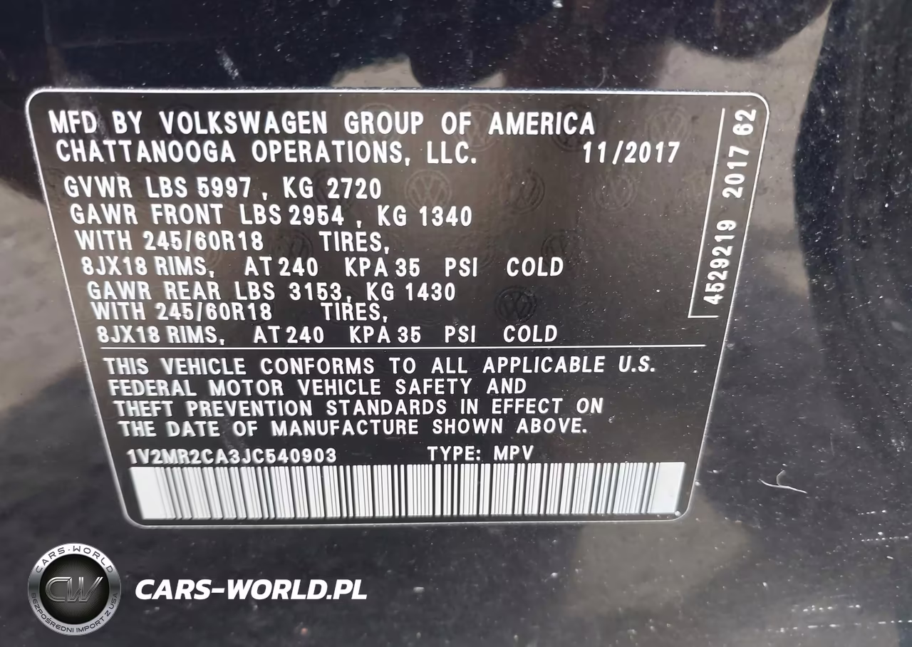 2018 Volkswagen Atlas 3.6L V6 Sel VIN:1V2MR2CA3JC540903 - 9