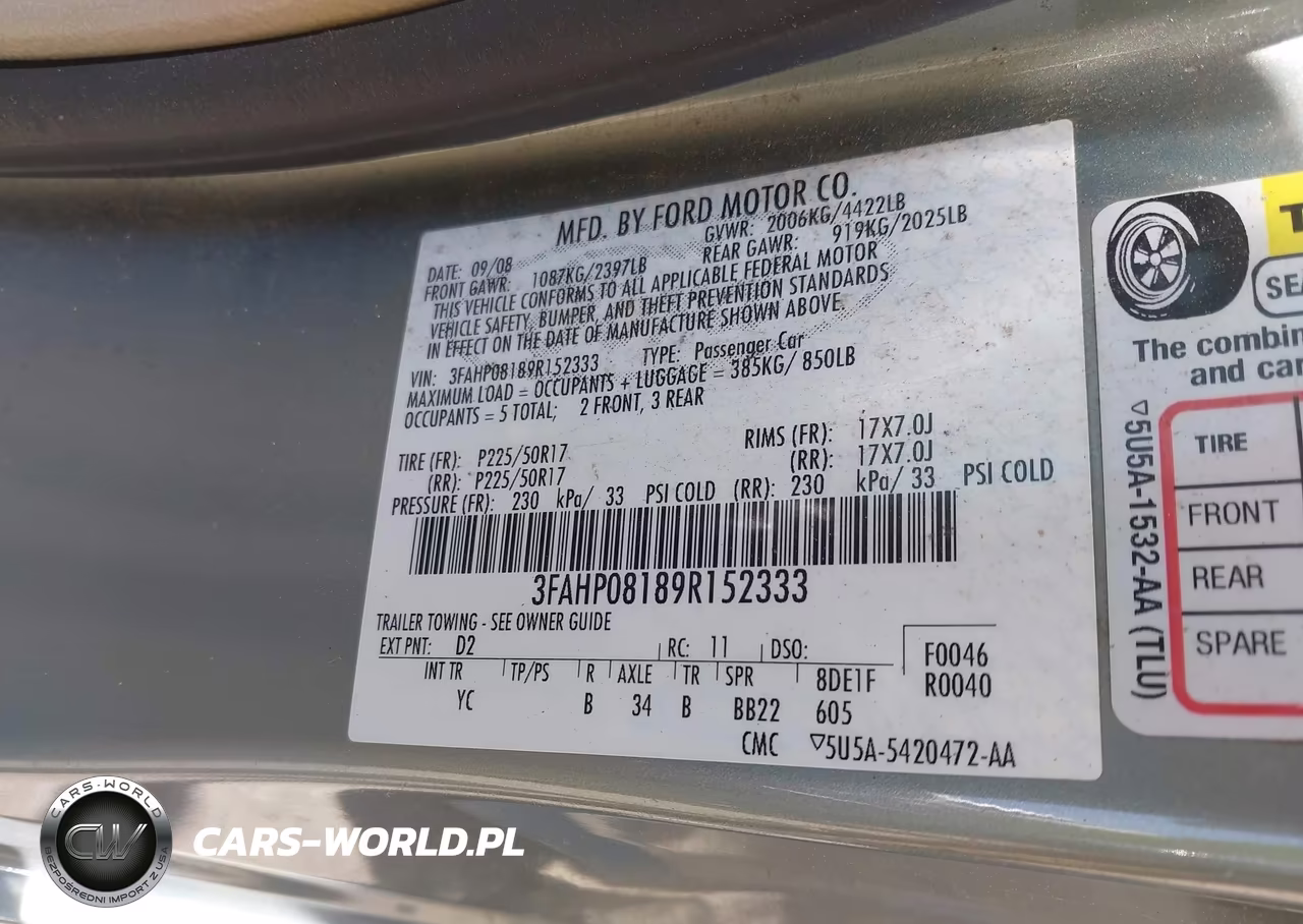2009 Ford Fusion Sel VIN:3FAHP08189R152333 - 9