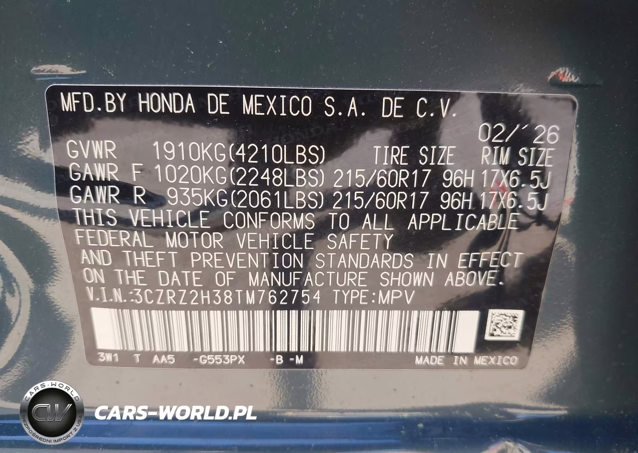2026 Honda Hr-V Awd Lx VIN:3CZRZ2H38TM762754 - 9