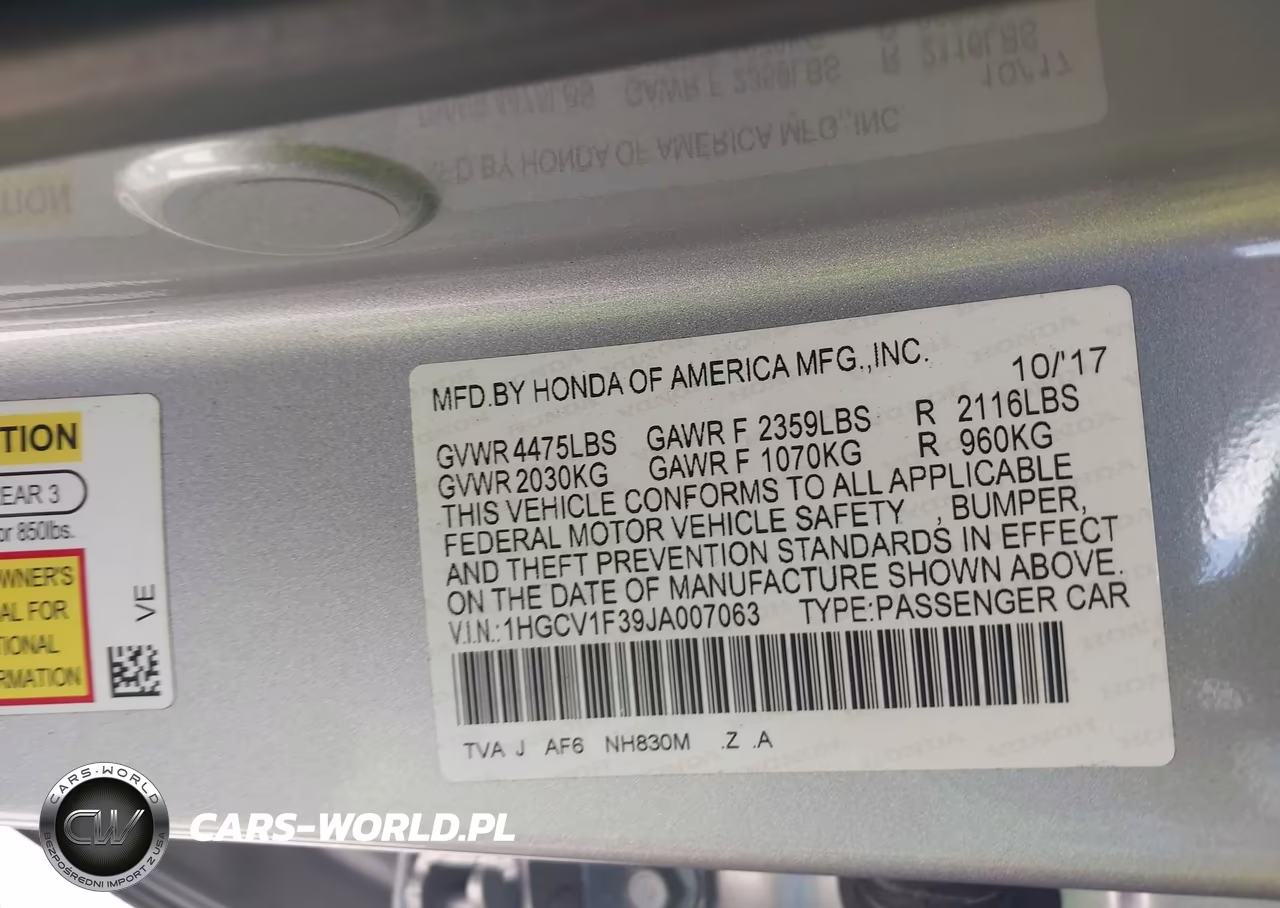 2018 Honda Accord Sport VIN:1HGCV1F39JA007063 - 9