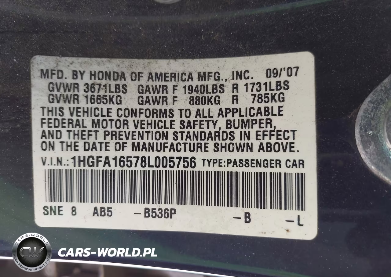 2008 Honda Civic Lx VIN:1HGFA16578L005756 - 9