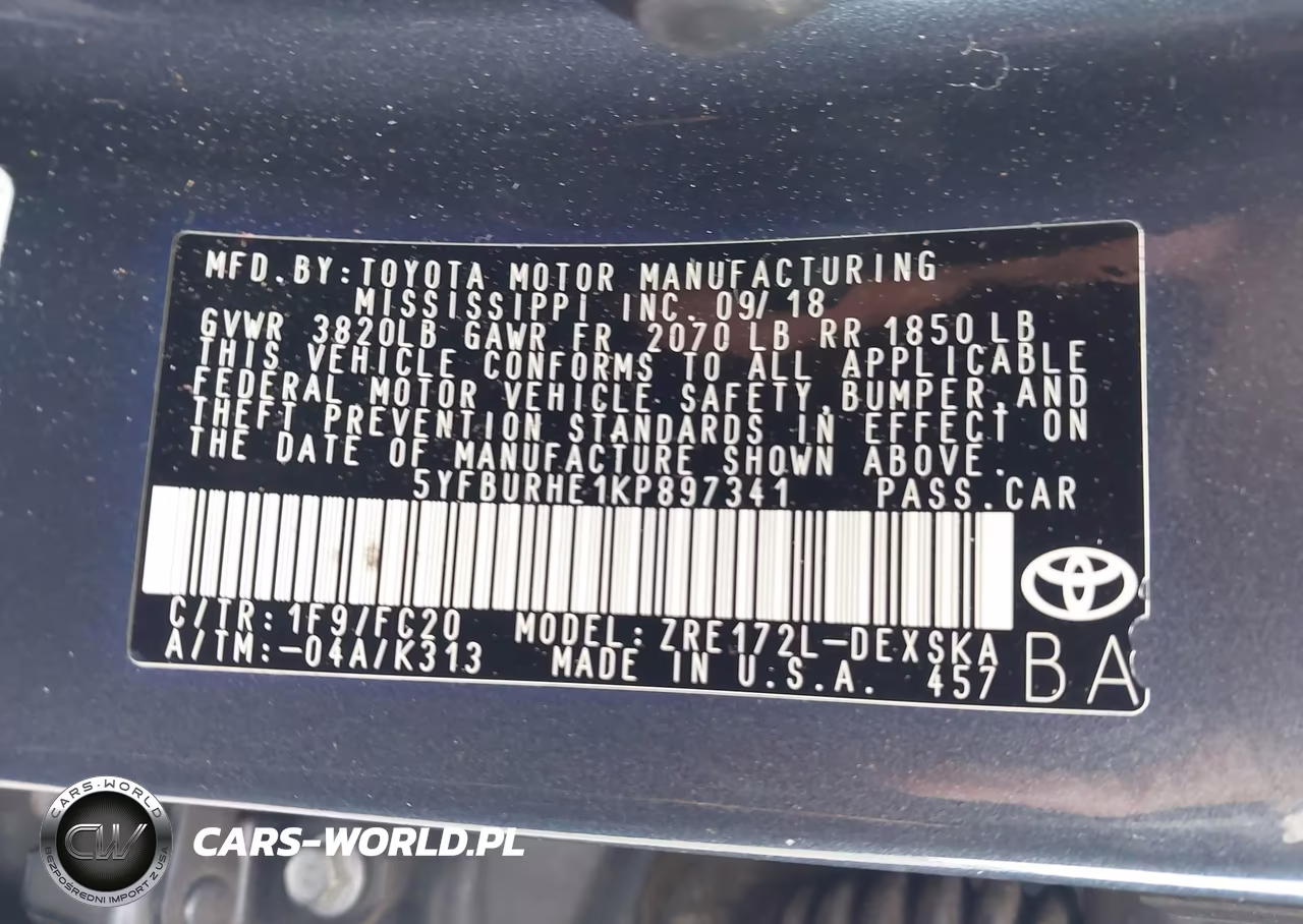 2019 Toyota Corolla Se VIN:5YFBURHE1KP897341 - 9