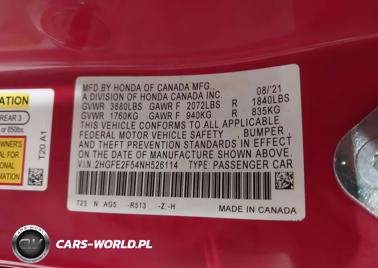 2022 Honda Civic Sport VIN:2HGFE2F54NH526114 - 9