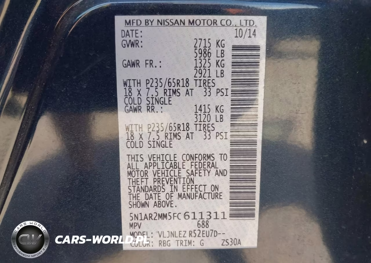 2015 Nissan Pathfinder Sv VIN:5N1AR2MM5FC611311 - 9