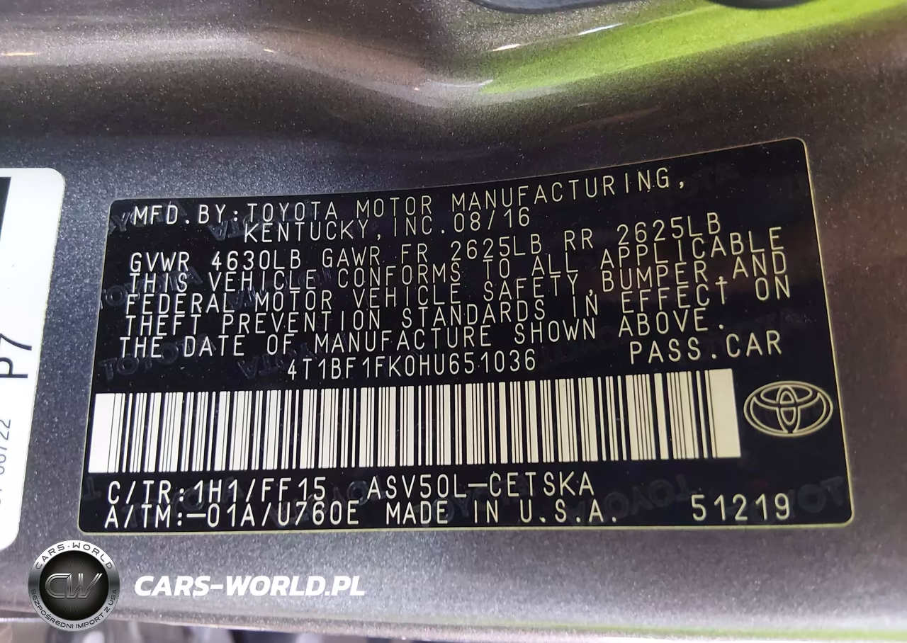 2017 Toyota Camry Se VIN:4T1BF1FK0HU651036 - 9