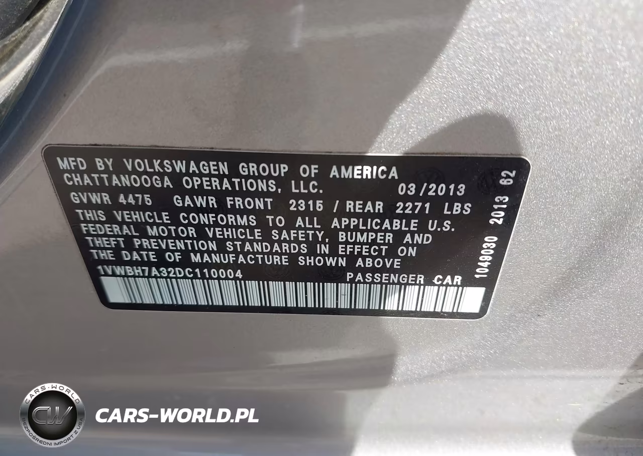 2013 Volkswagen Passat 2.5L Se VIN:1VWBH7A32DC110004 - 9