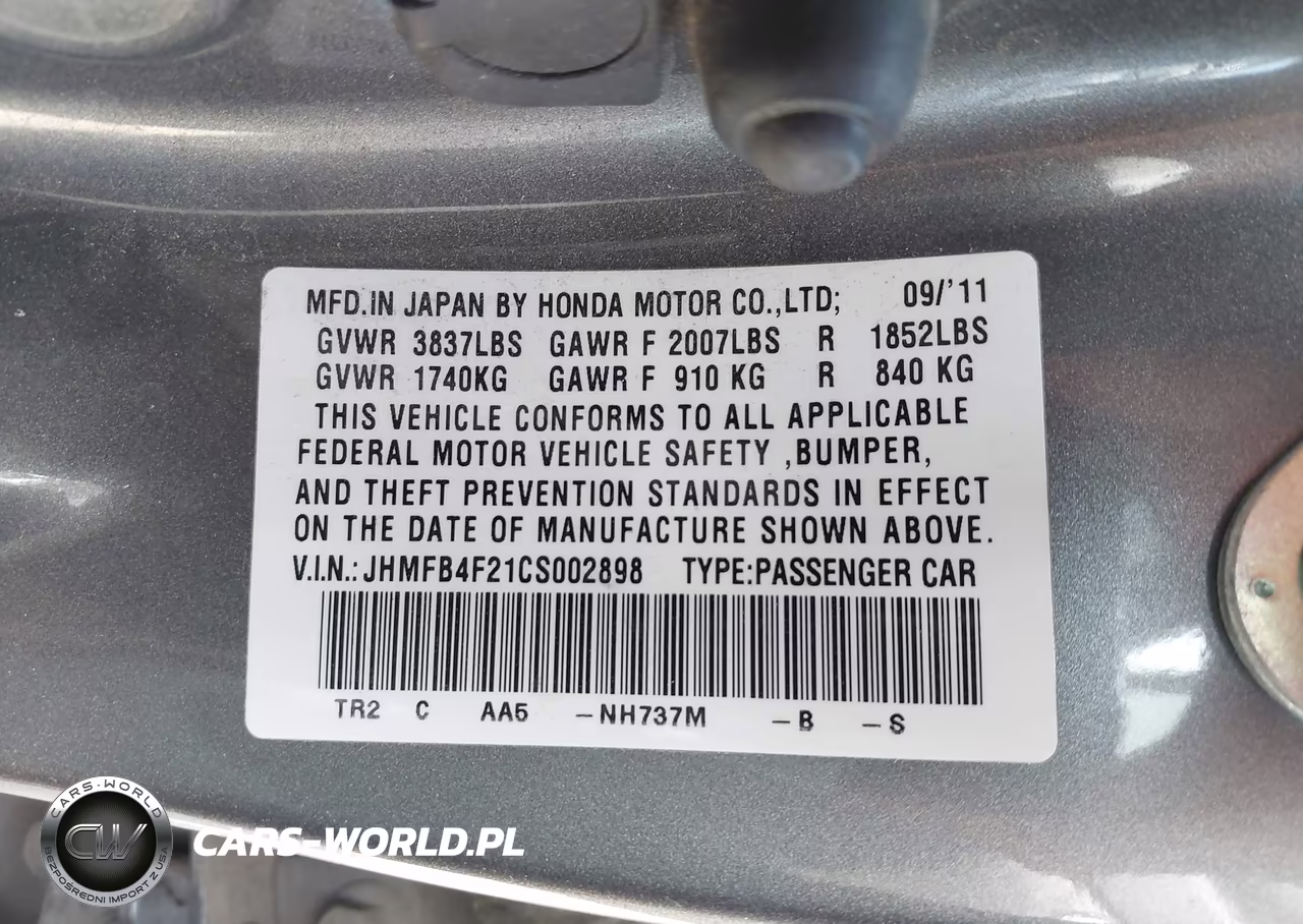 2012 Honda Civic Hybrid VIN:JHMFB4F21CS002898 - 9